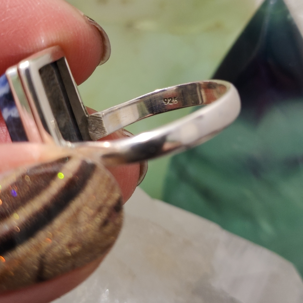 Natural Lapis Lazuli, Pearl & Citrine Ring .925 sz 9 - Picture 4 of 12